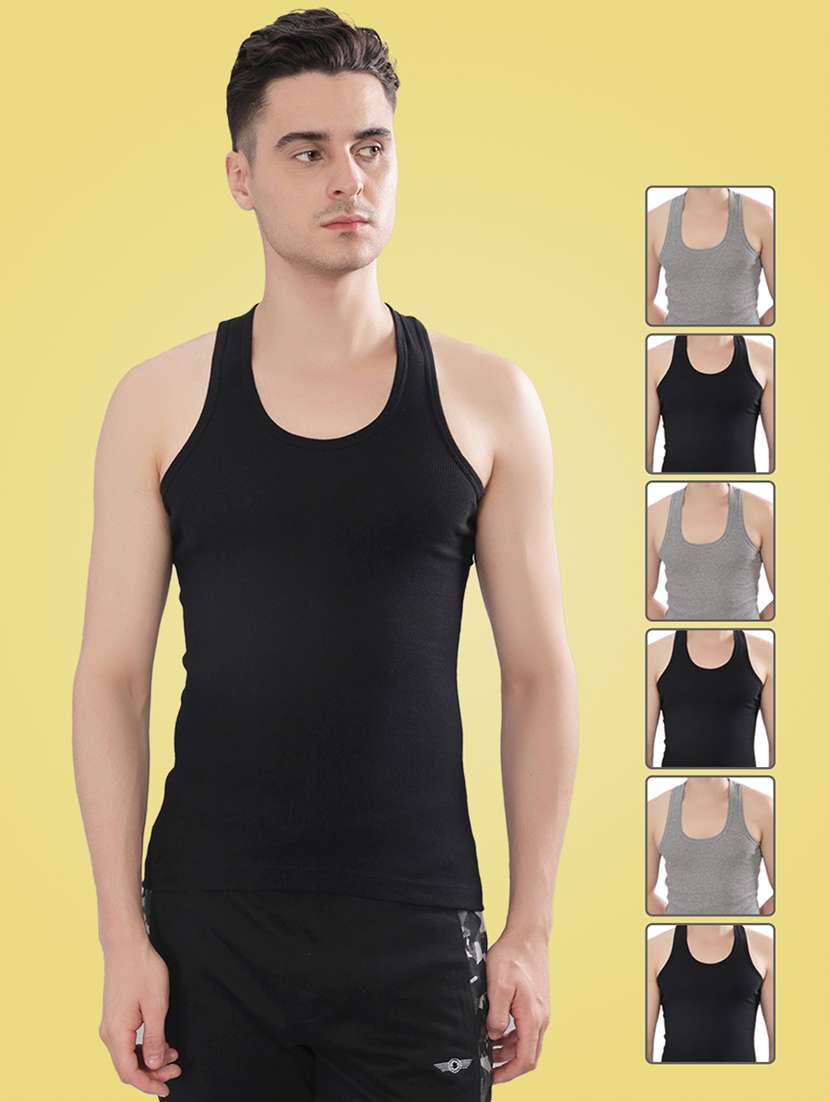 men pack of 6 solid sleeveless vest