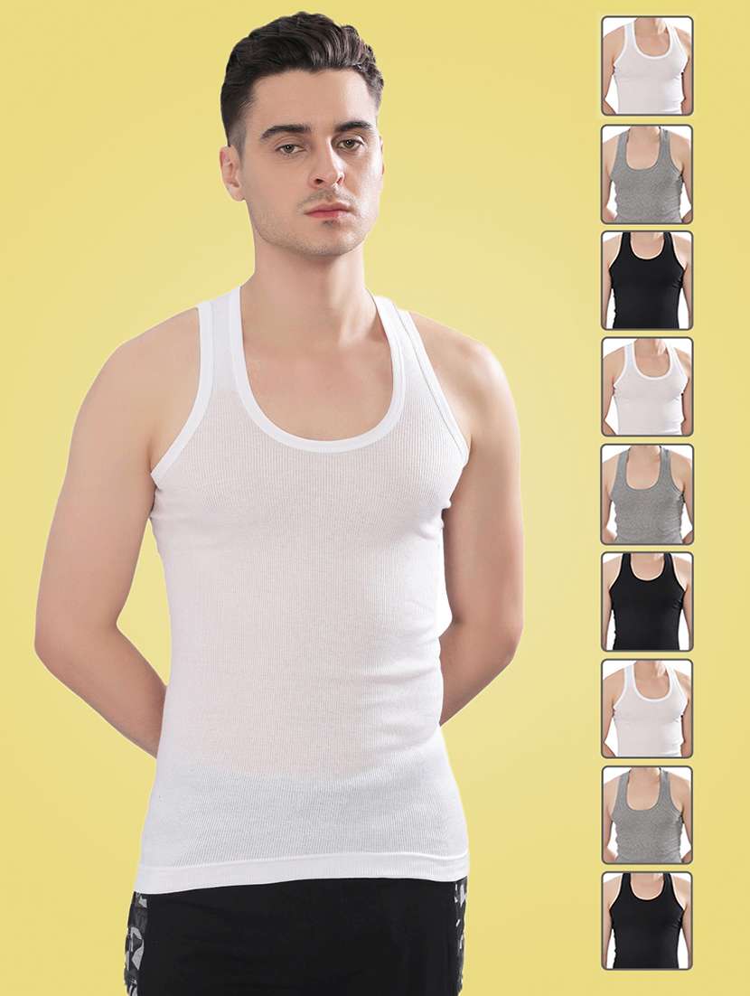 men pack of 9 solid sleeveless vest