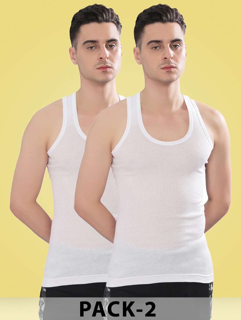 men solid sleeveless vest pack of 2