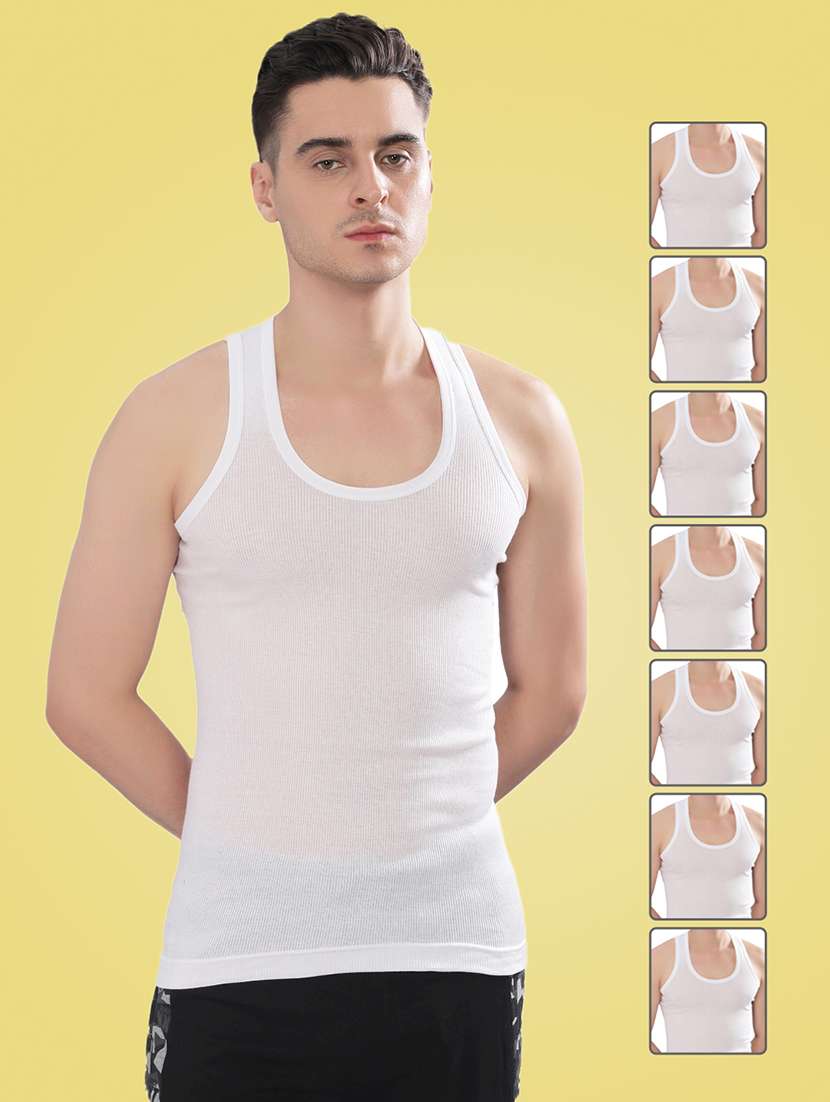 men pack of 7 solid sleeveless vest