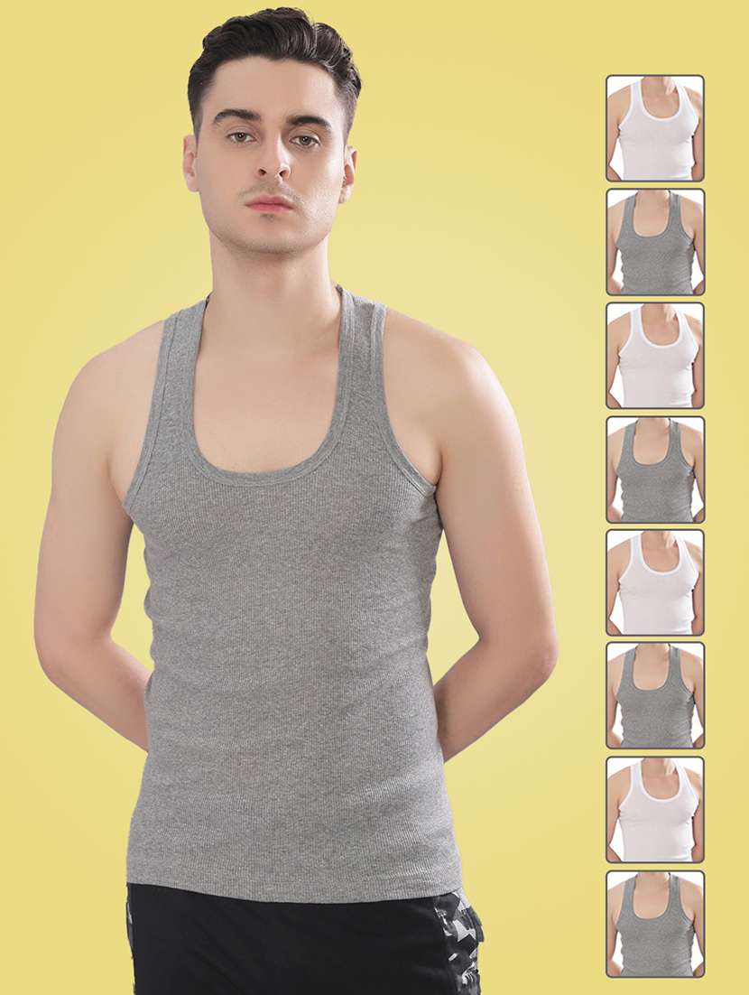 men pack of 8 solid sleeveless vest