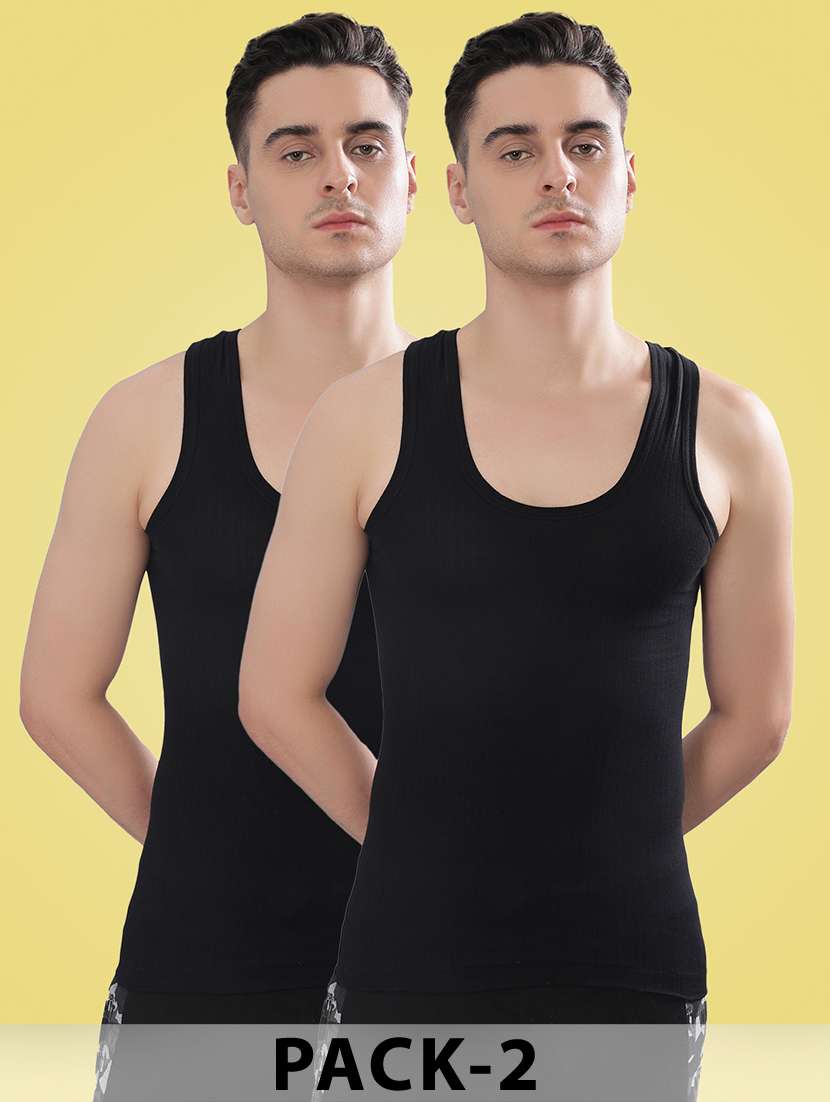 men solid sleeveless vest pack of 2