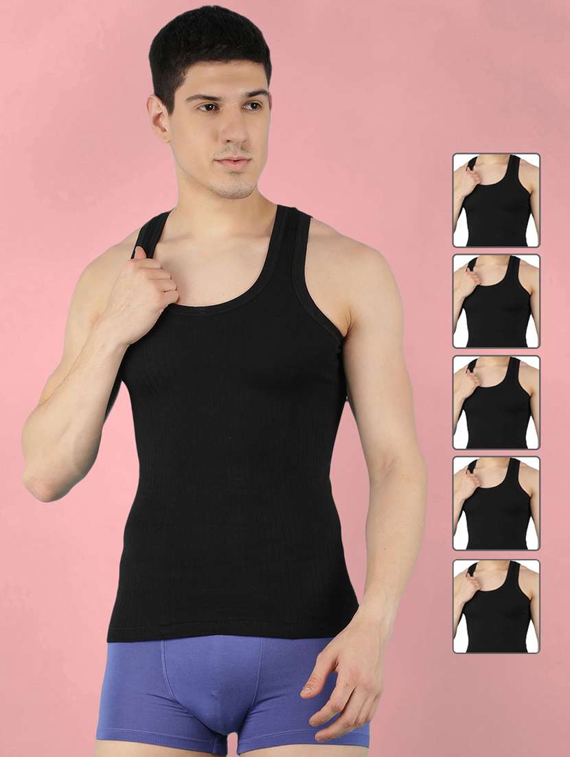 men pack of 5 solid sleeveless vest