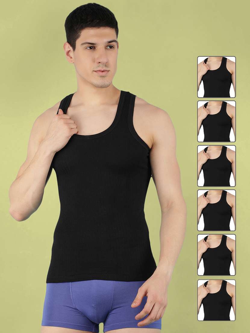 men pack of 6 solid sleeveless vest