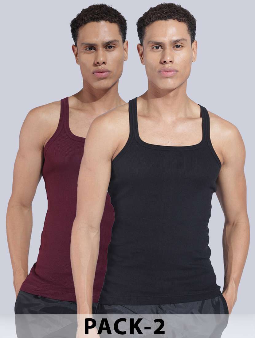 men solid sleeveless vest pack of 2