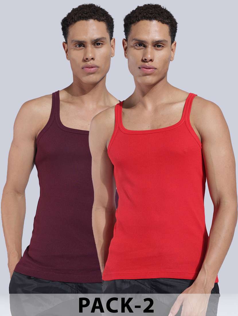 men solid sleeveless vest pack of 2