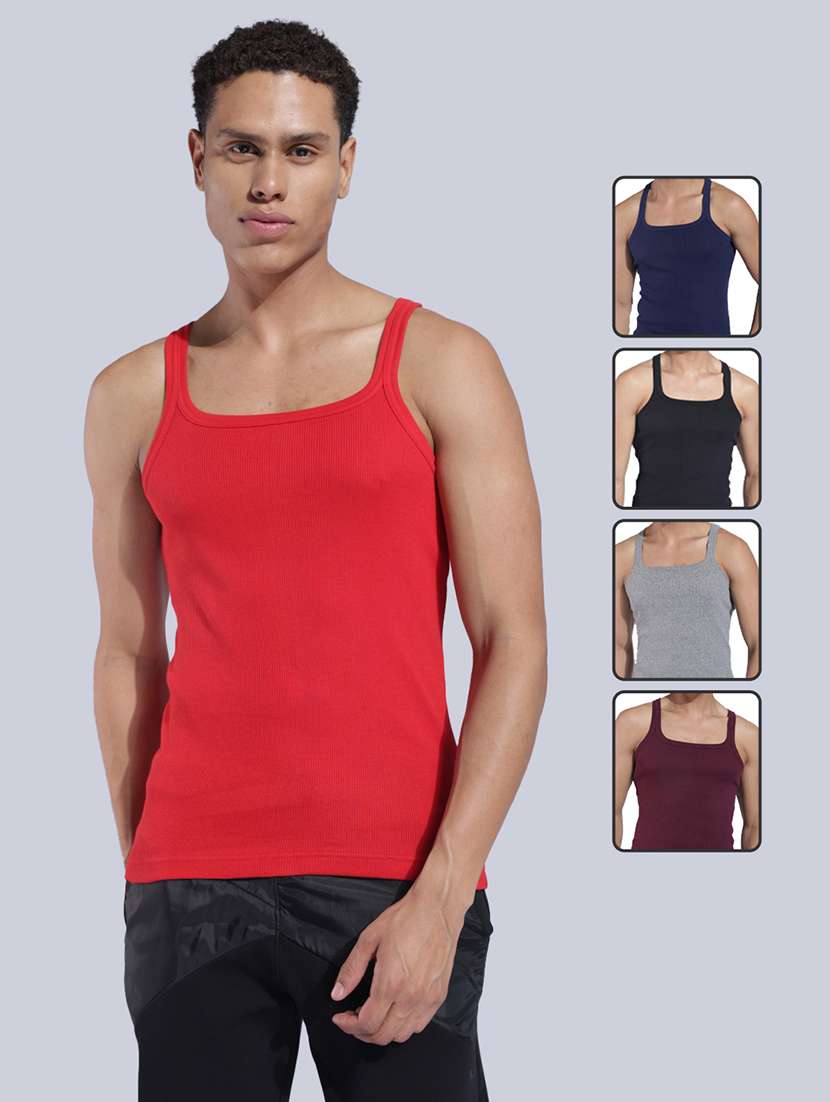 men solid sleeveless vest pack of 5