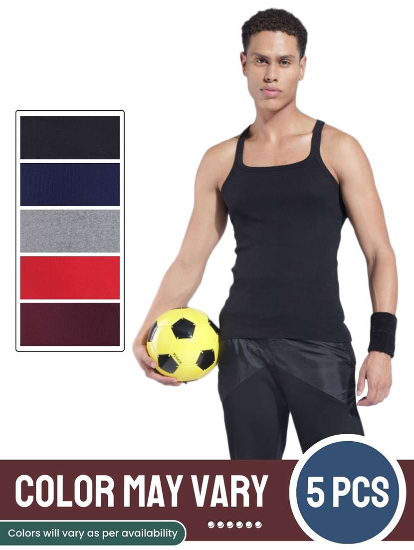men solid sleeveless vest pack of 5 - 22180981 -  Standard Image - 3