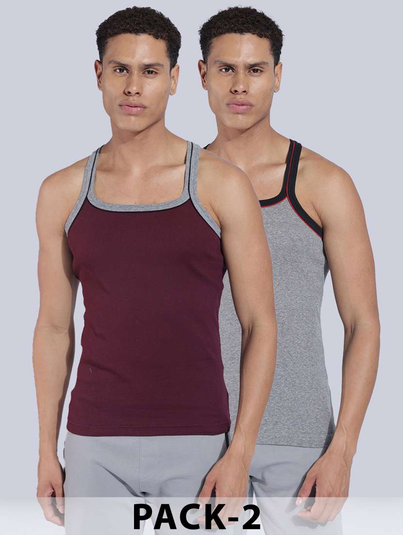 men solid sleeveless vest pack of 2