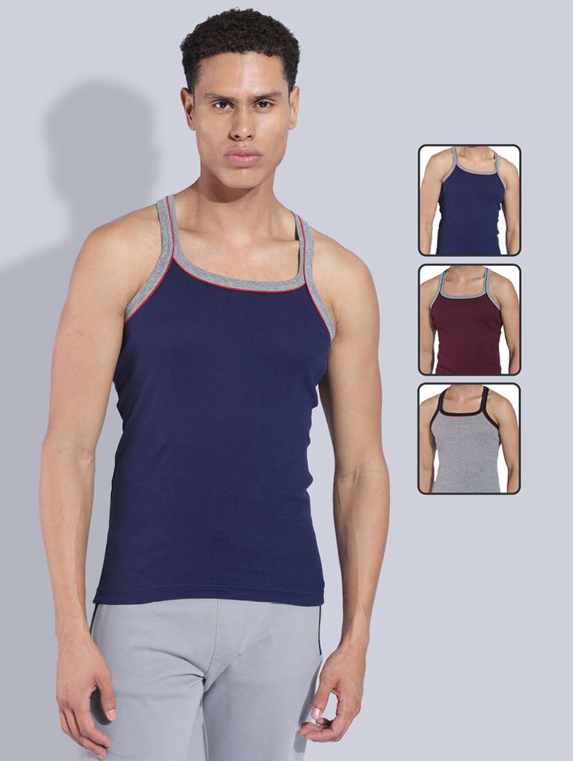 men solid sleeveless vest pack of 3