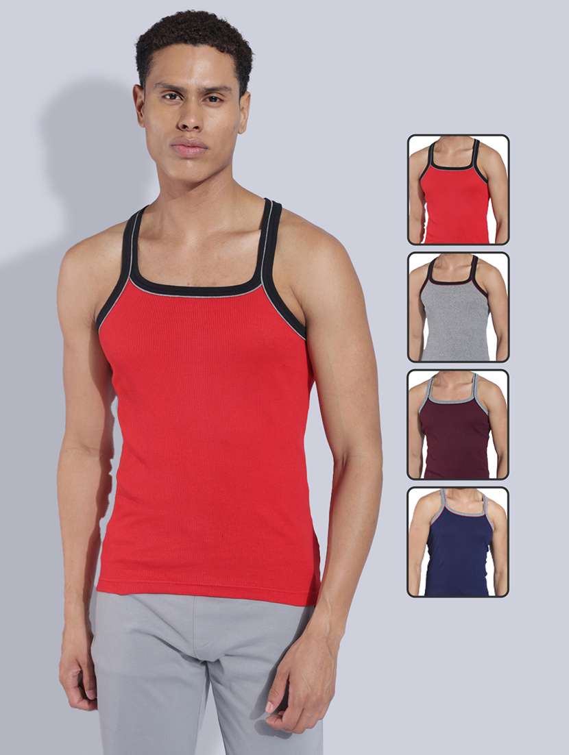 men pack of 4 solid sleeveless vest