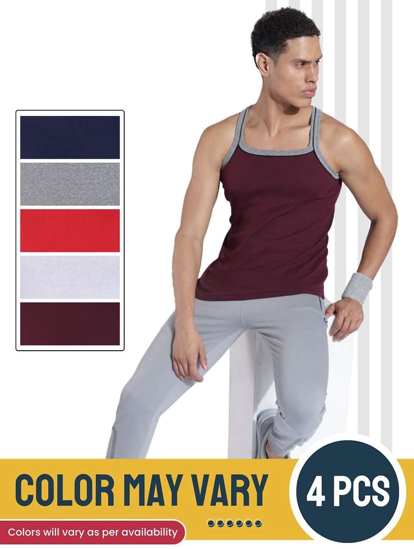 men pack of 4 solid sleeveless vest - 22180987 -  Standard Image - 3