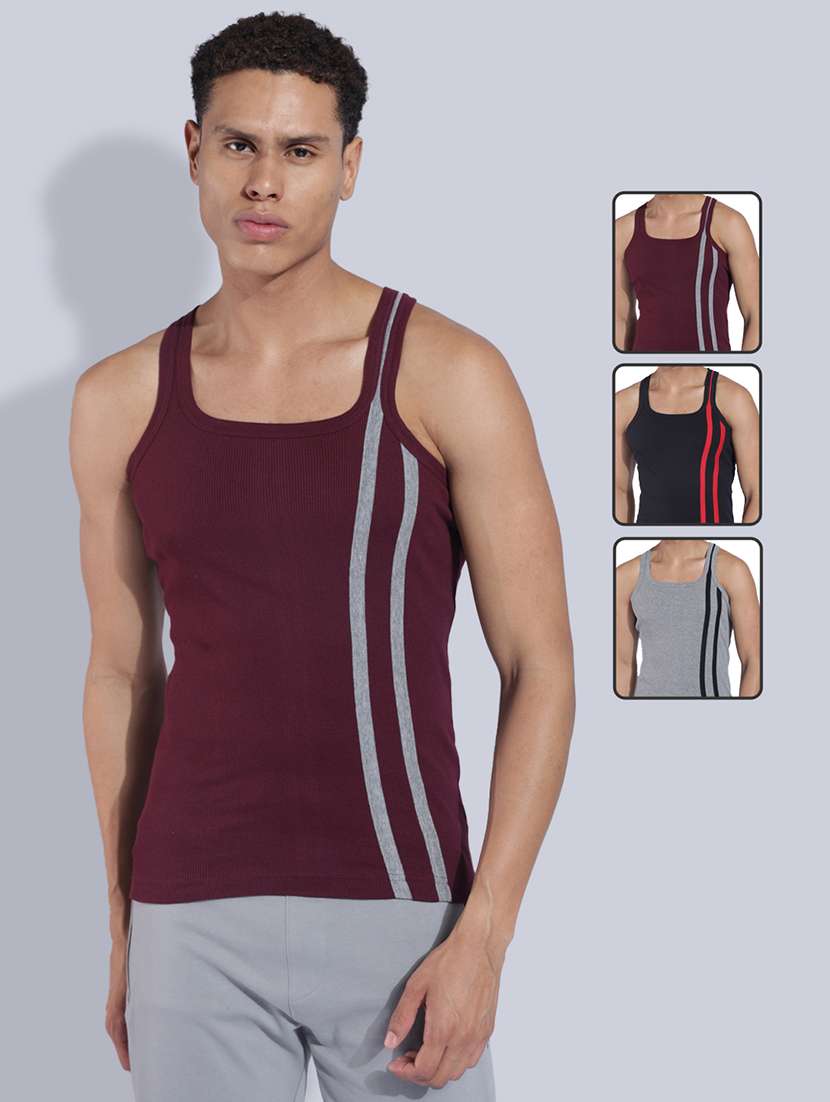 men pack of 3 striped sleeveless vest