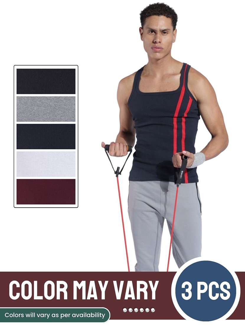 men pack of 3 striped sleeveless vest - 22180994 -  Standard Image - 3