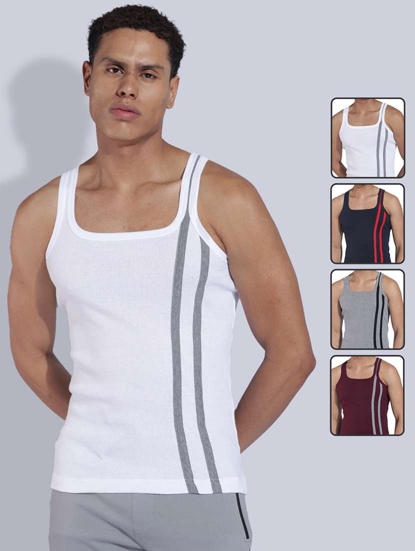 men pack of 4 striped sleeveless vest