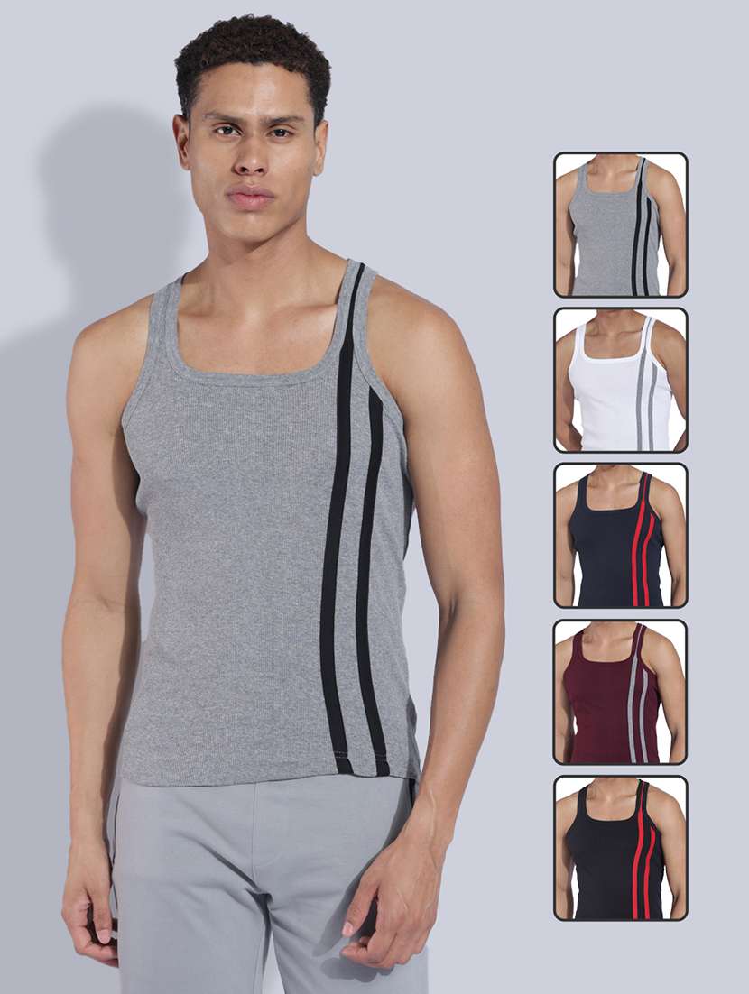 men pack of 5 striped sleeveless vest
