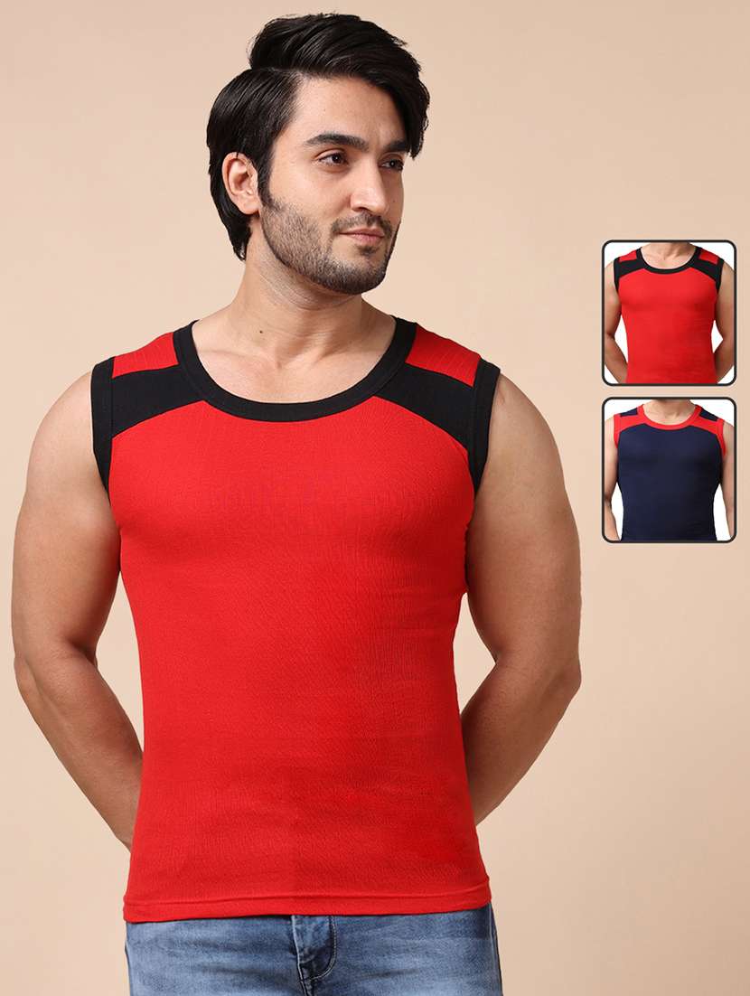 men pack of 2 color block sleeveless vest