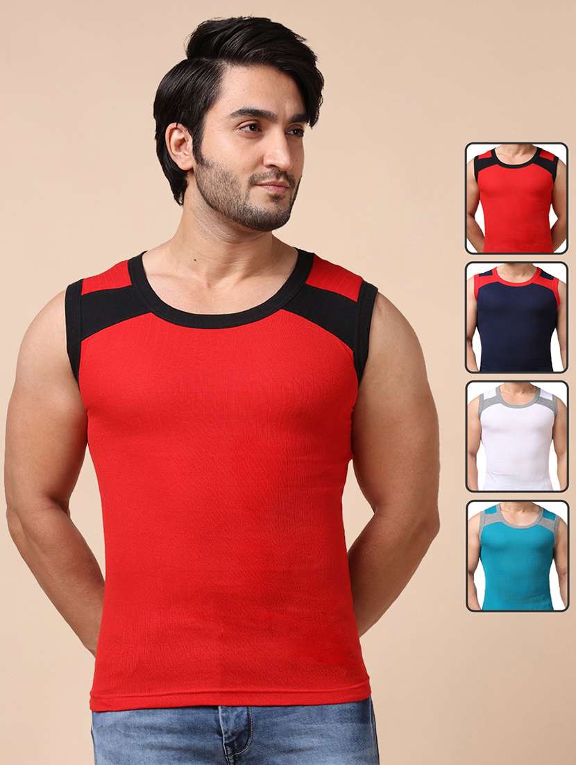 men pack of 4 color block sleeveless vest