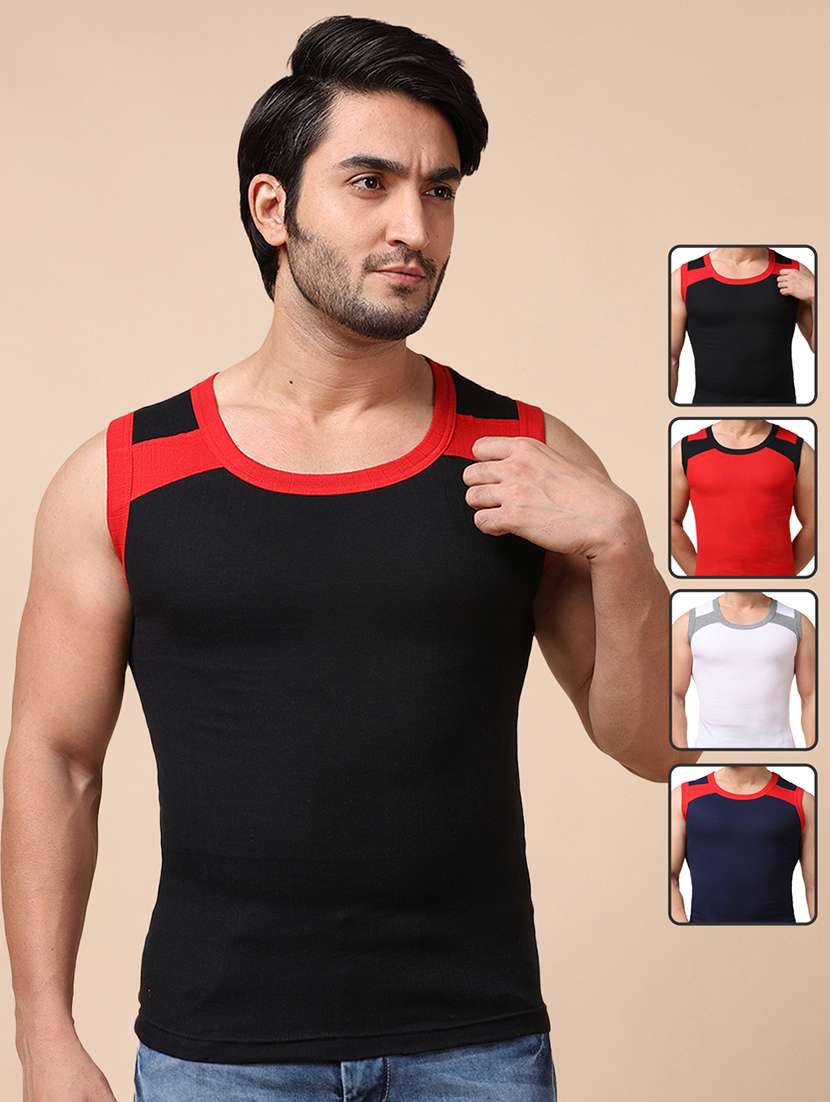 men pack of 4 color block sleeveless vest