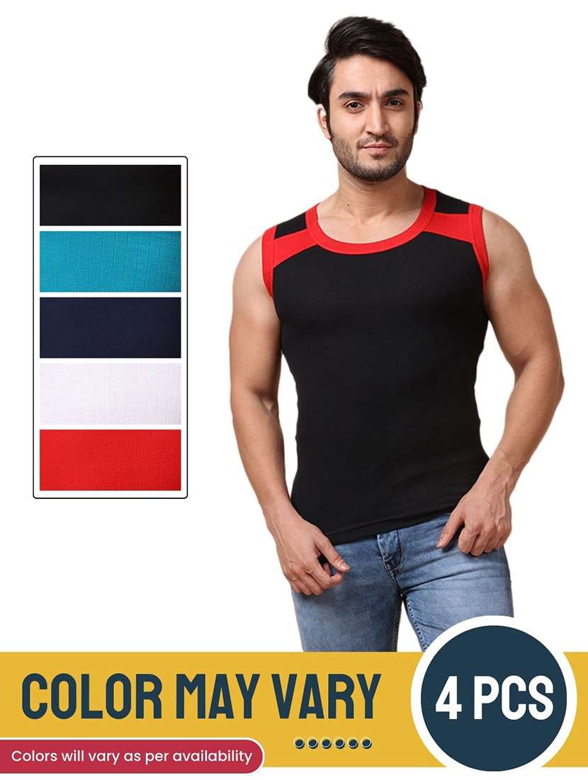 men pack of 4 color block sleeveless vest - 22181007 -  Standard Image - 3