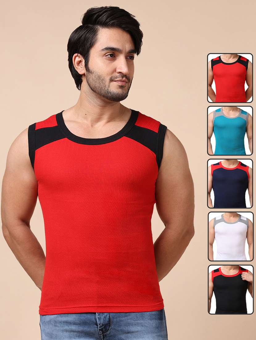 men pack of 5 color block sleeveless vest