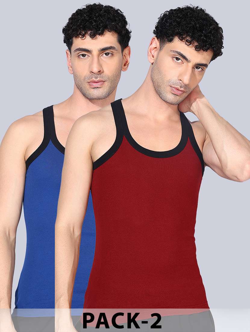 men solid sleeveless vest pack of 2