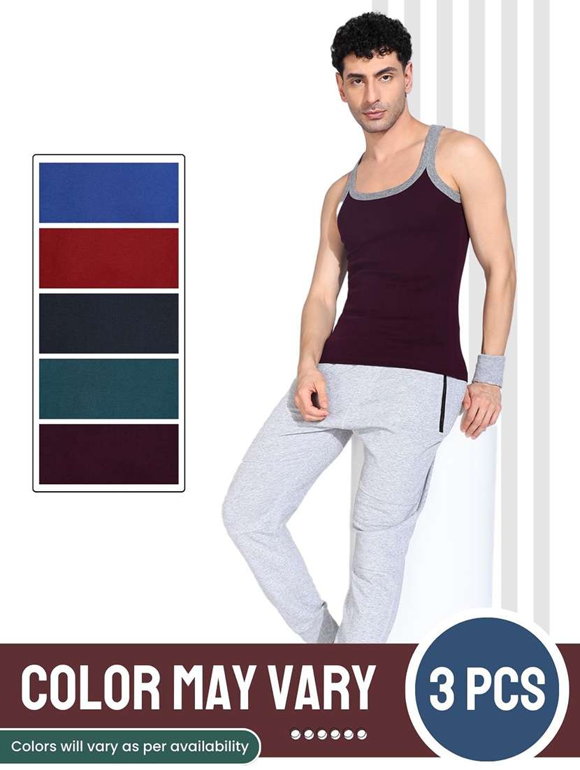 men pack of 3 solid sleeveless vest - 22181016 -  Standard Image - 3