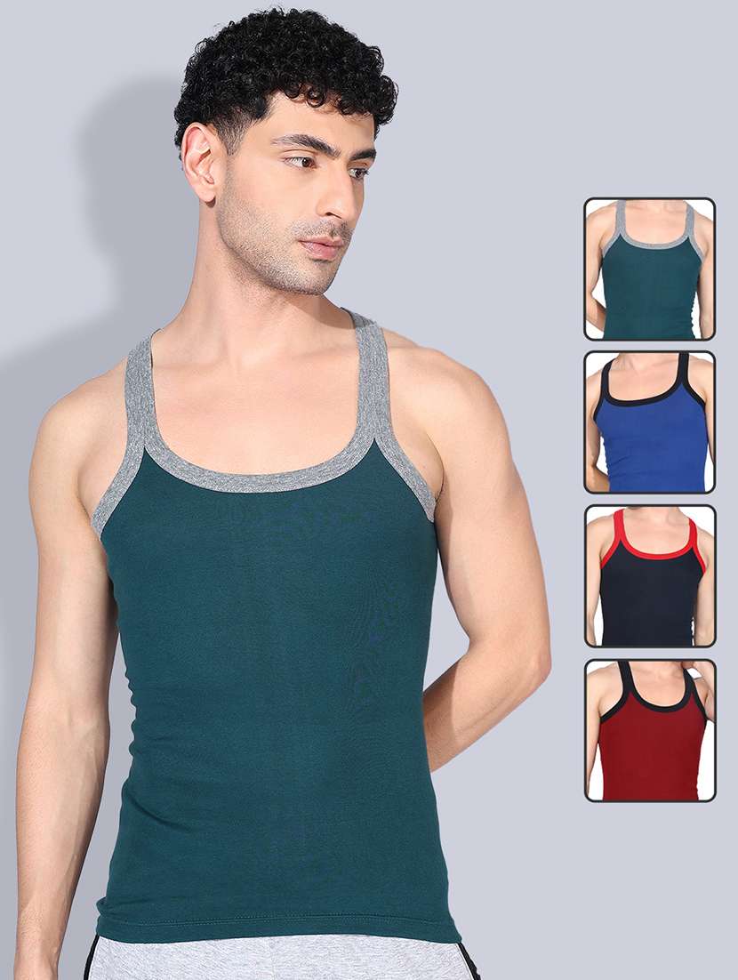 men pack of 4 solid sleeveless vest