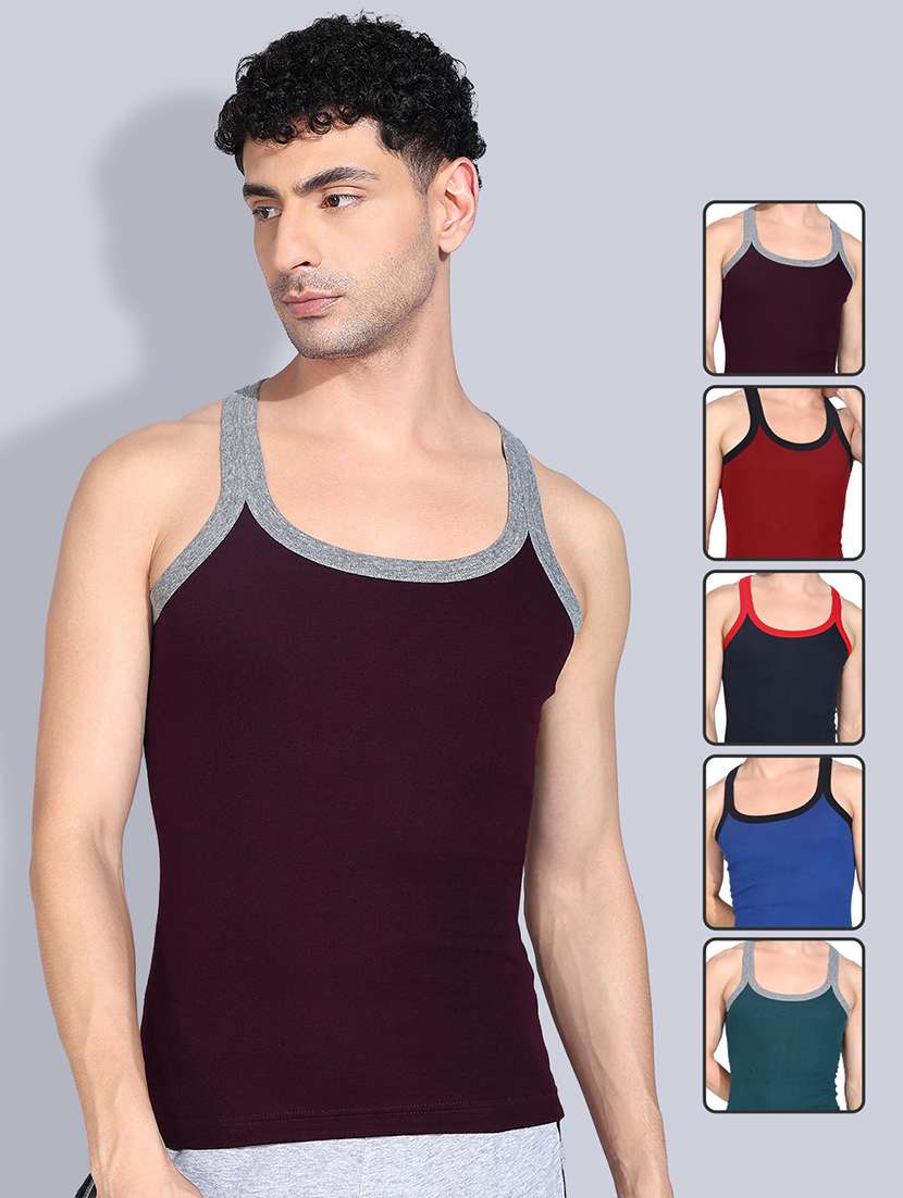 men pack of 5 solid sleeveless vest