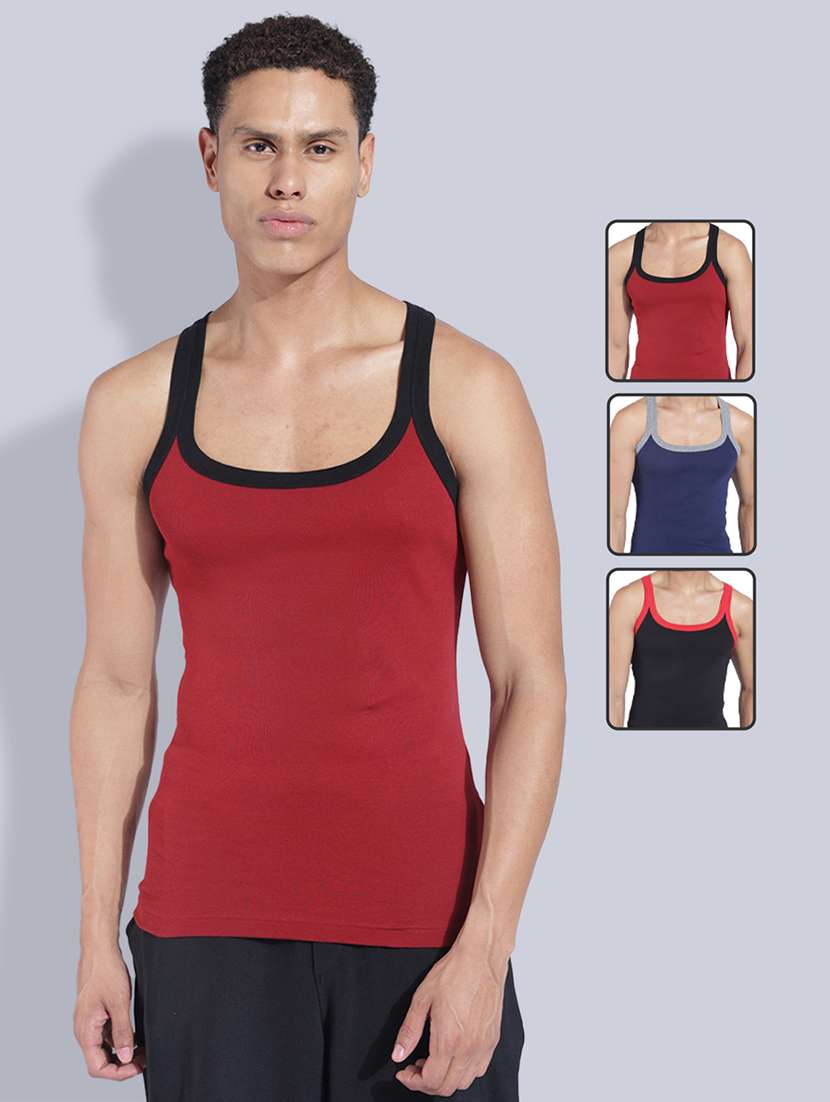 men pack of 3 solid sleeveless vest