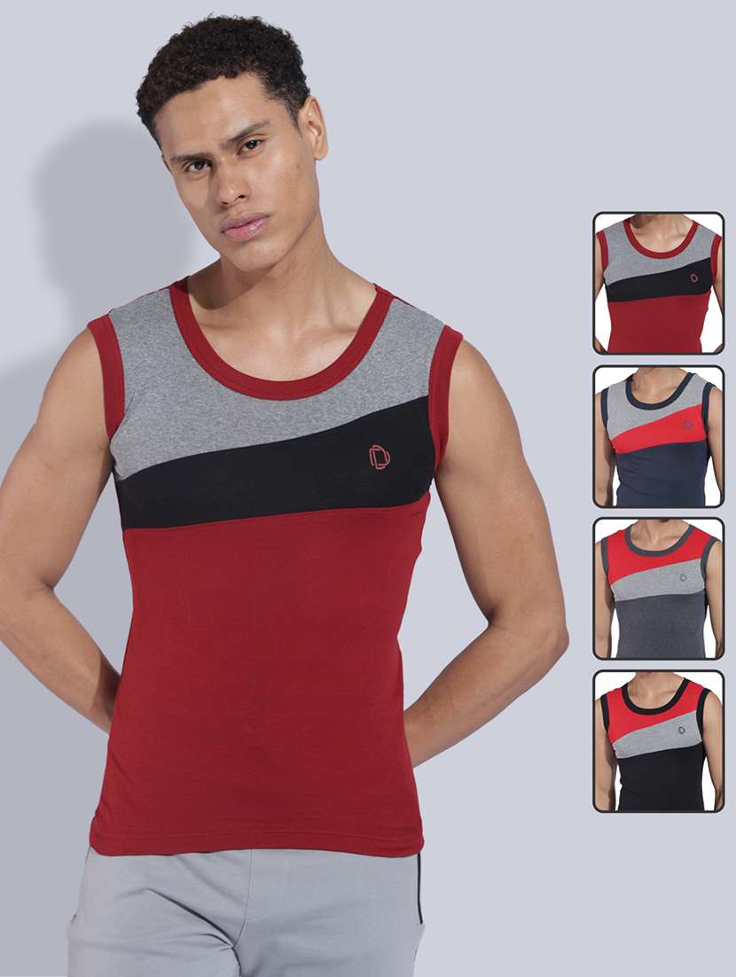 men pack of 4 color block sleeveless vest