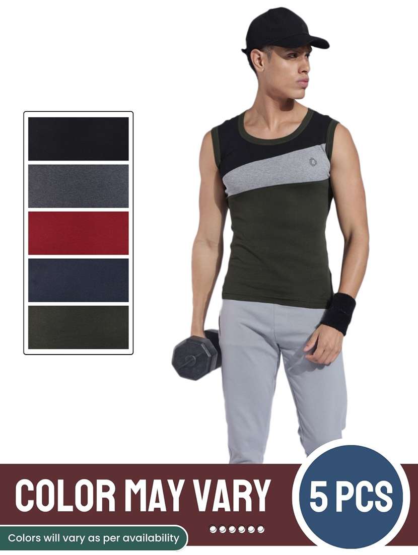 men pack of 5 color block sleeveless vest - 22181049 -  Standard Image - 3