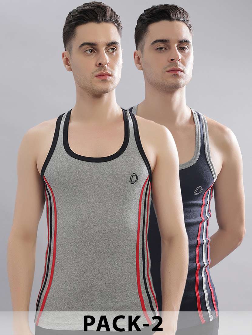 men solid sleeveless vest pack of 2