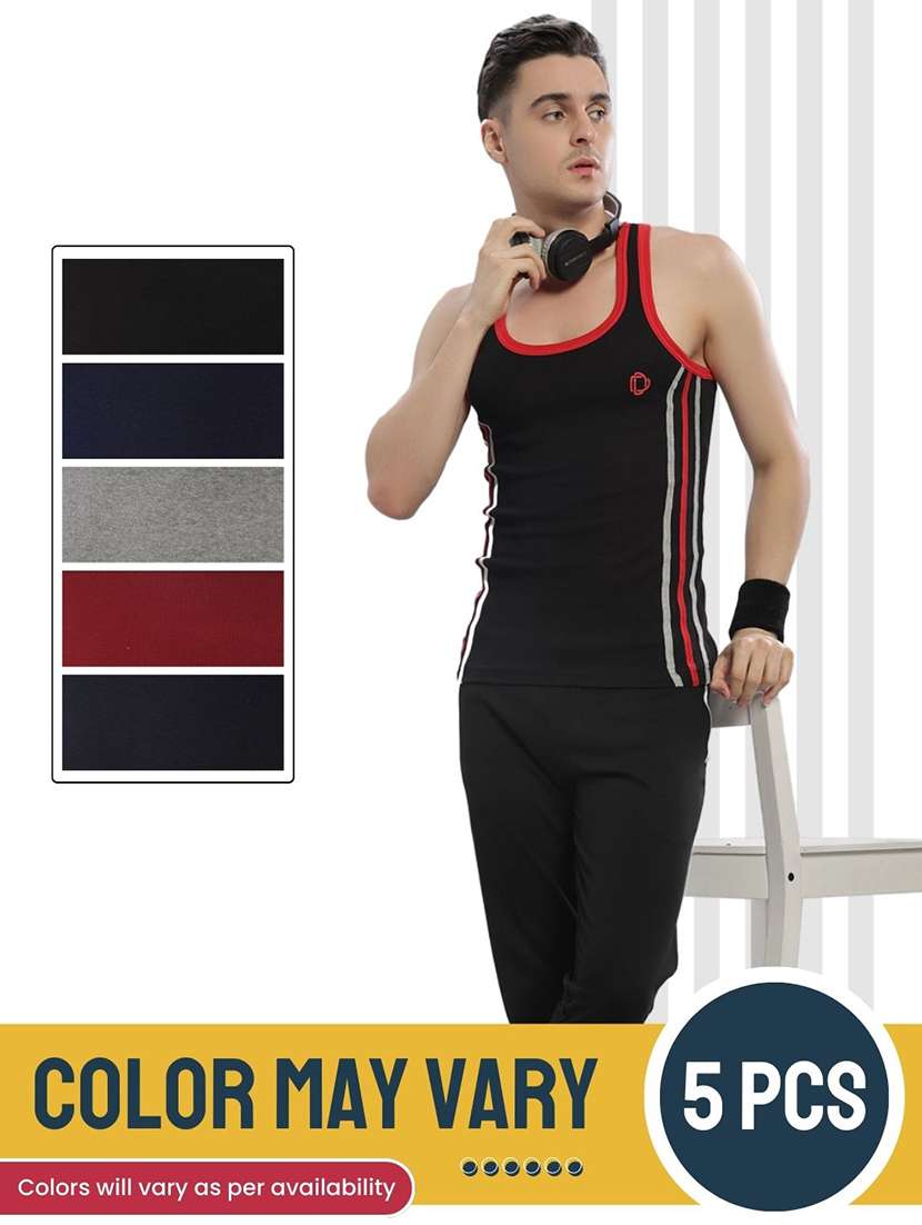 men pack of 5 striped sleeveless vest - 22181059 -  Standard Image - 3