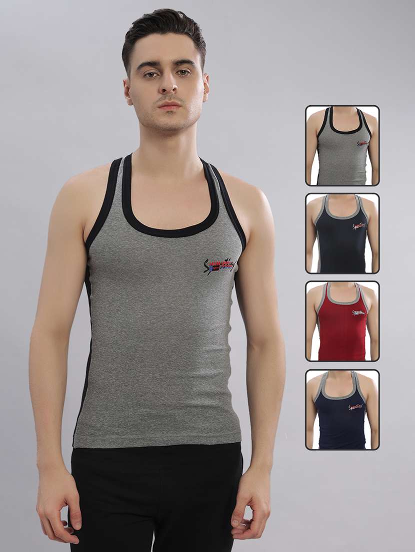 men pack of 4 color block sleeveless vest