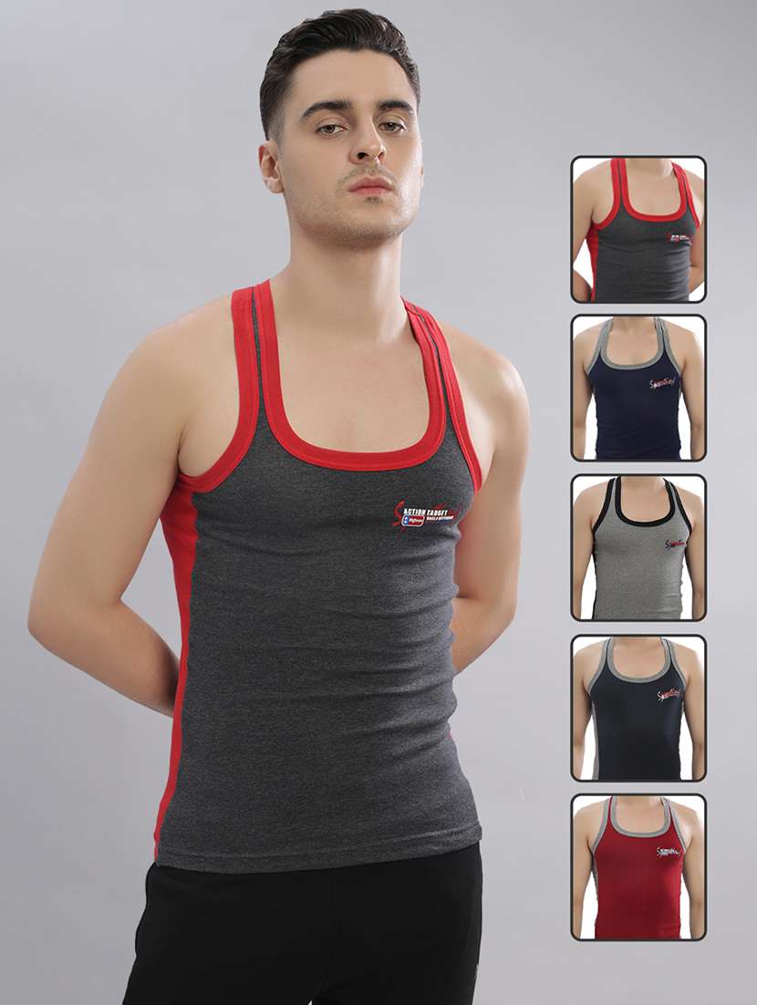 men pack of 5 color block sleeveless vest