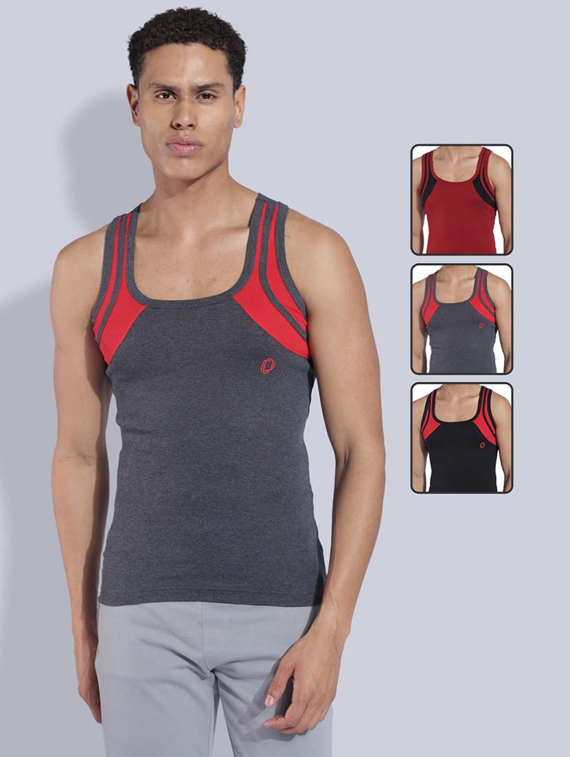men pack of 3 color block sleeveless vest