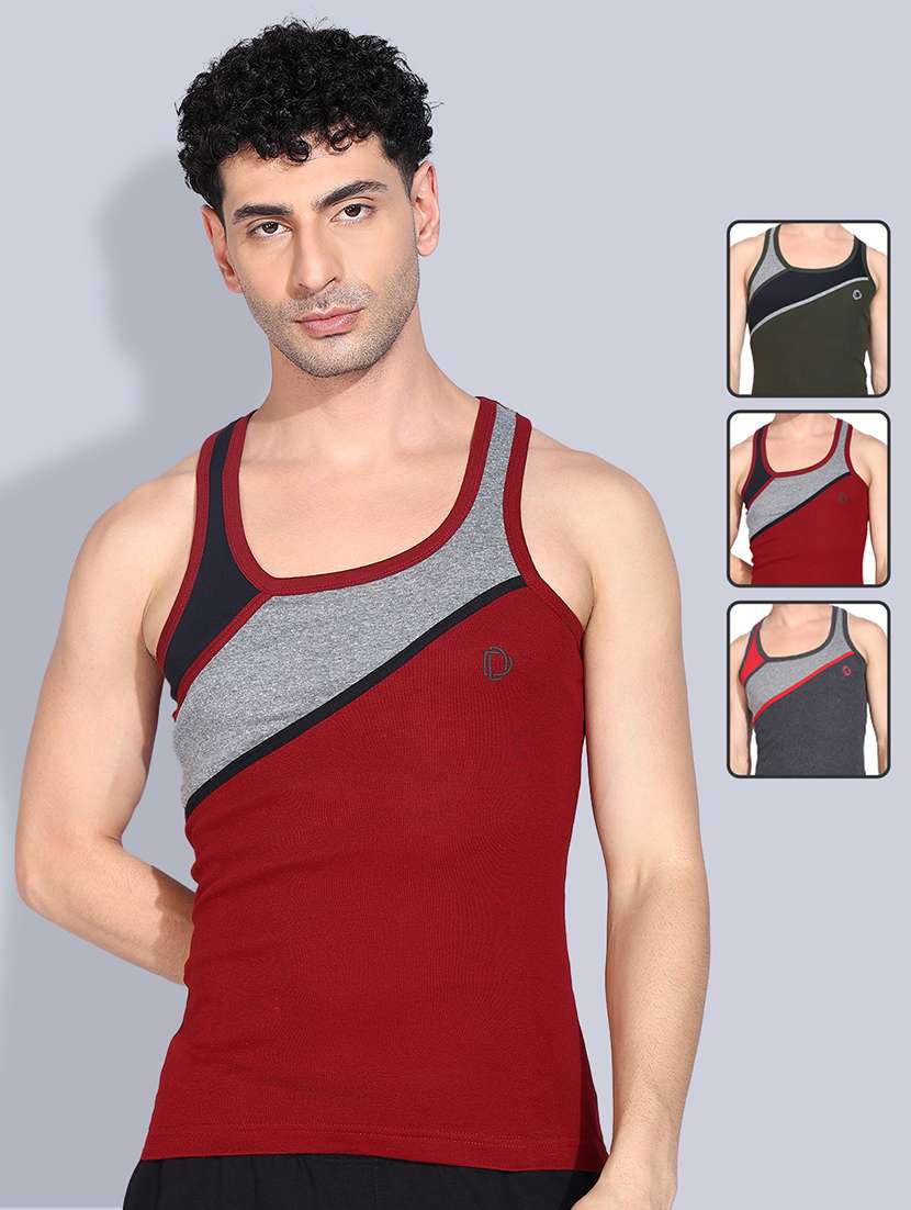 men pack of 3 color block sleeveless vest