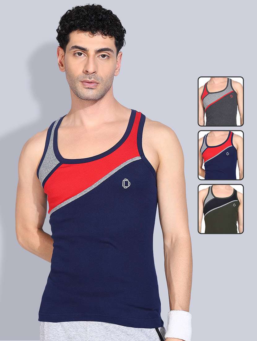 men pack of 3 color block sleeveless vest