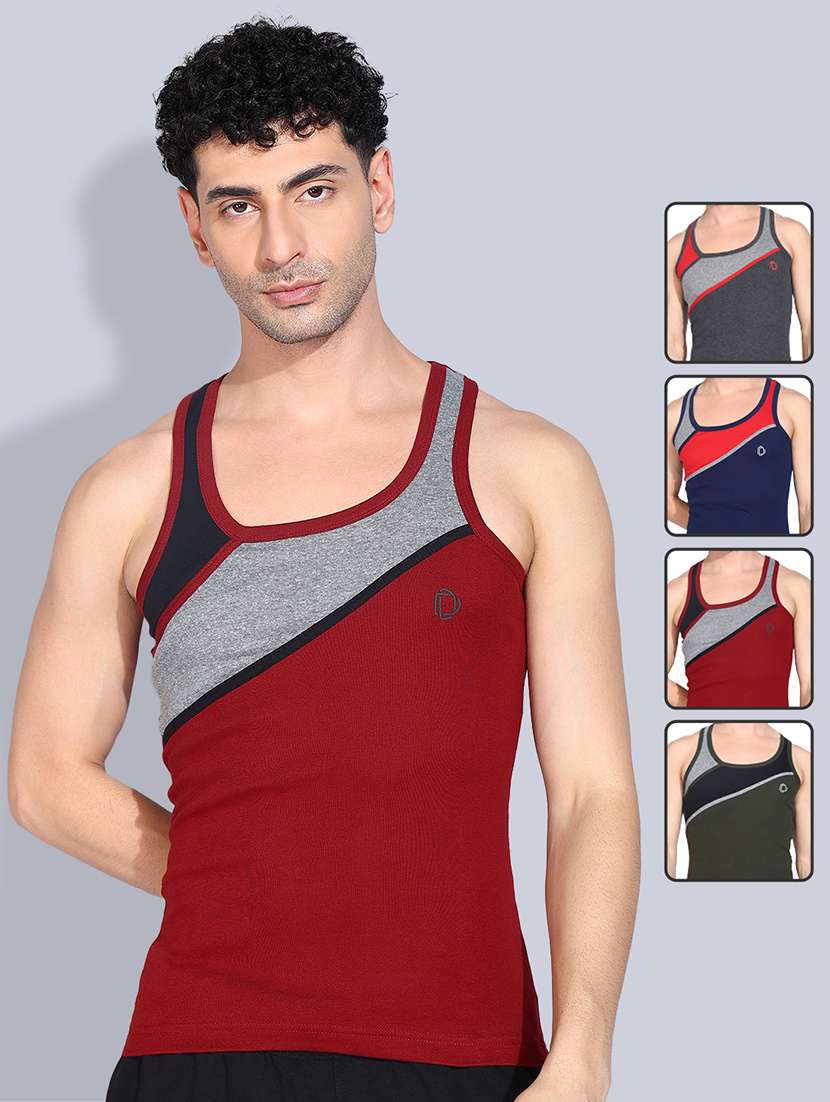 men pack of 4 color block sleeveless vest