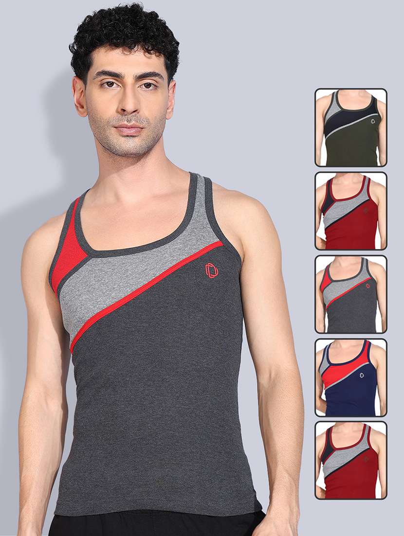 men pack of 5 color block sleeveless vest