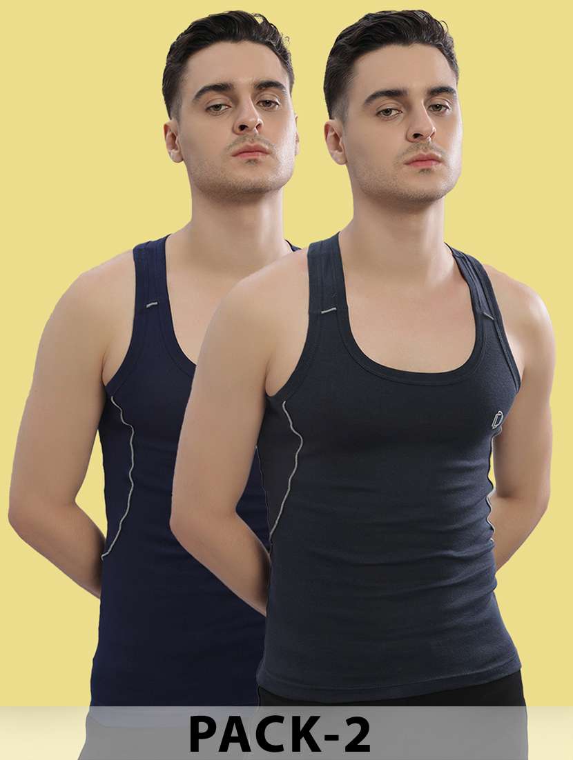 men solid sleeveless vest pack of 2