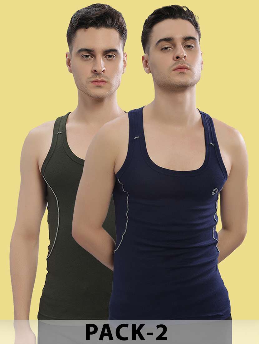 men solid sleeveless vest pack of 2