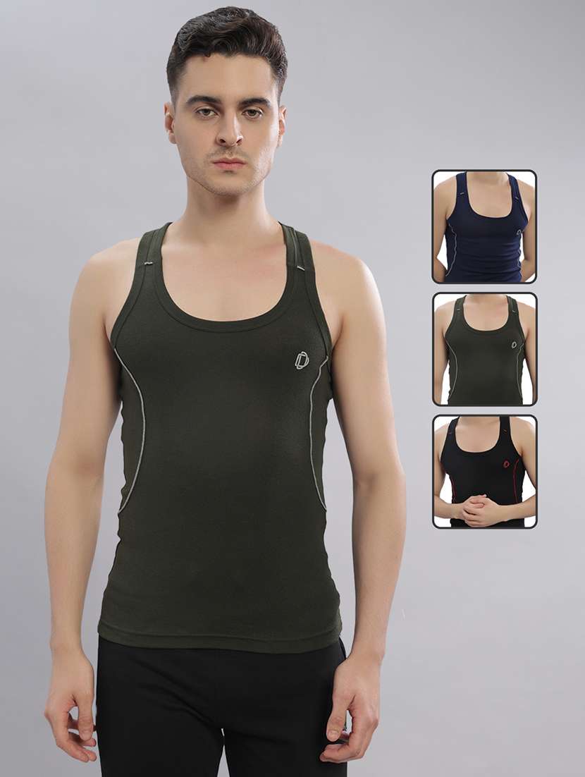 men pack of 3 solid sleeveless vest
