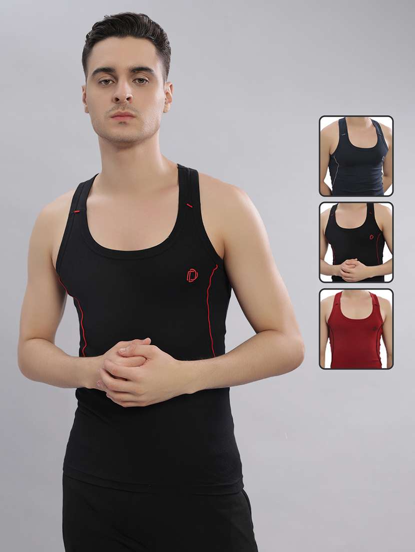 men pack of 3 solid sleeveless vest