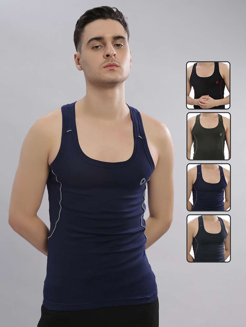 men pack of 4 solid sleeveless vest