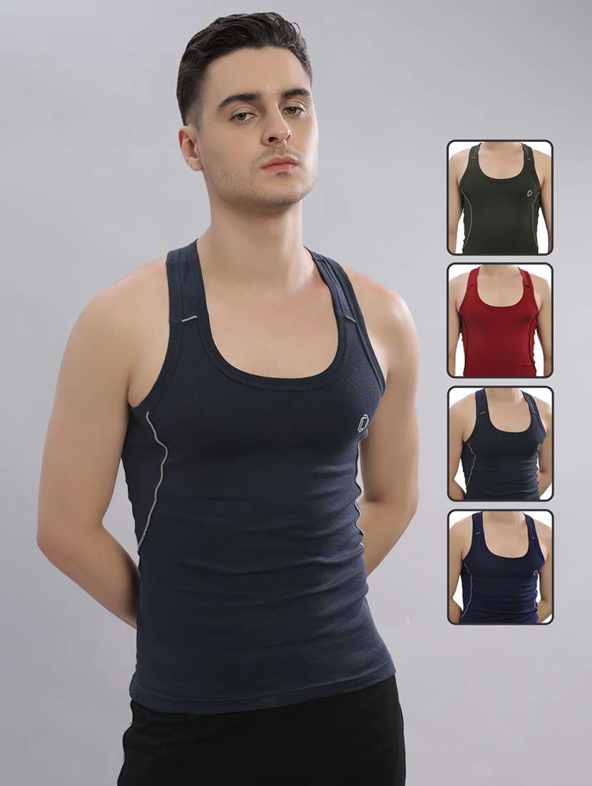 men pack of 4 solid sleeveless vest