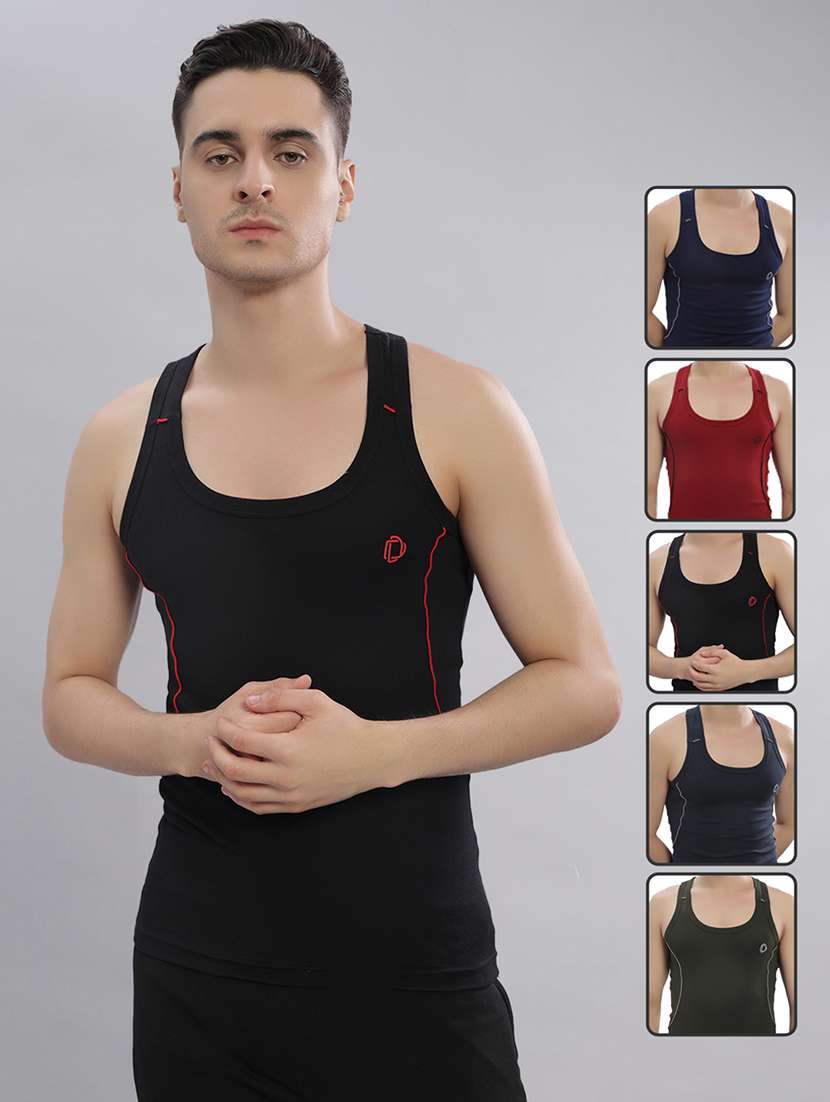 men pack of 5 solid sleeveless vest