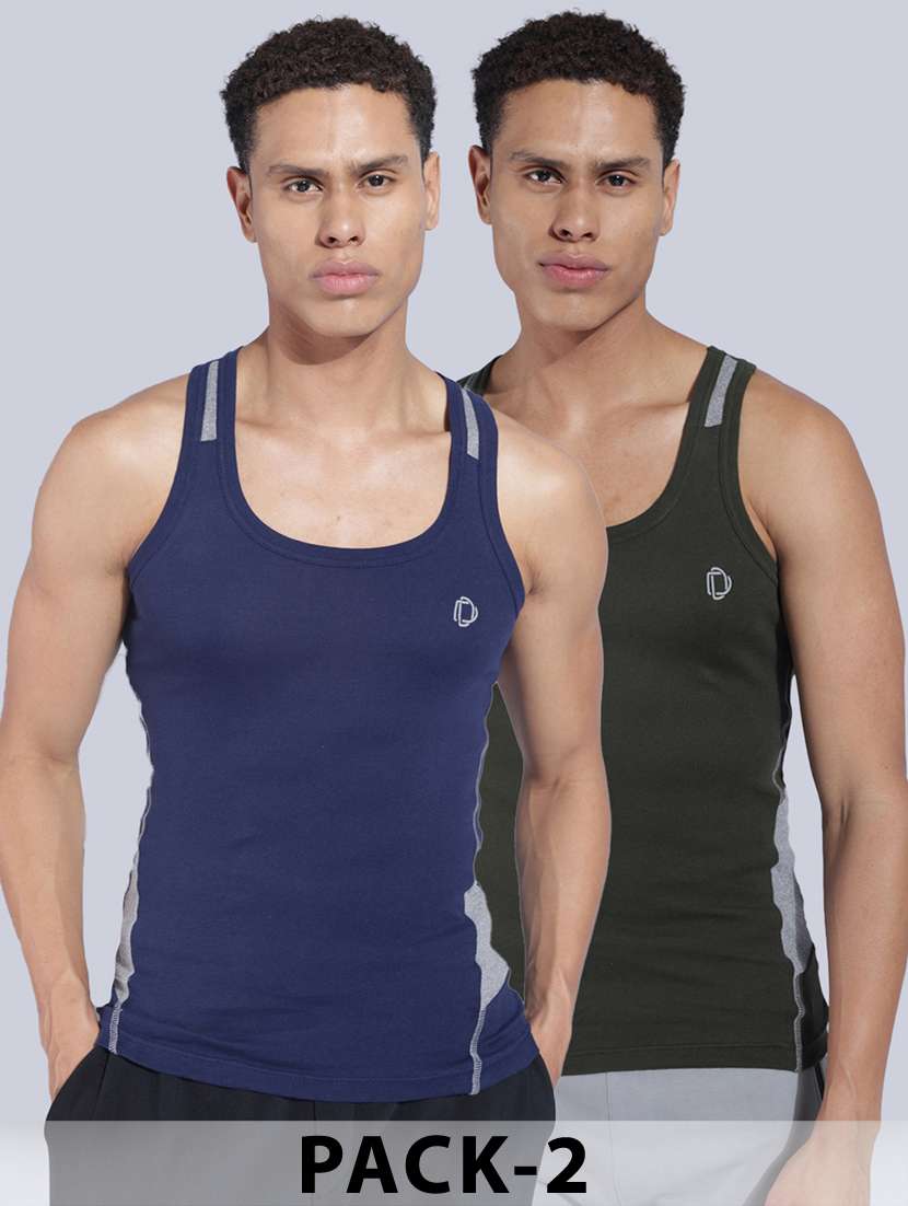 men solid sleeveless vest pack of 2