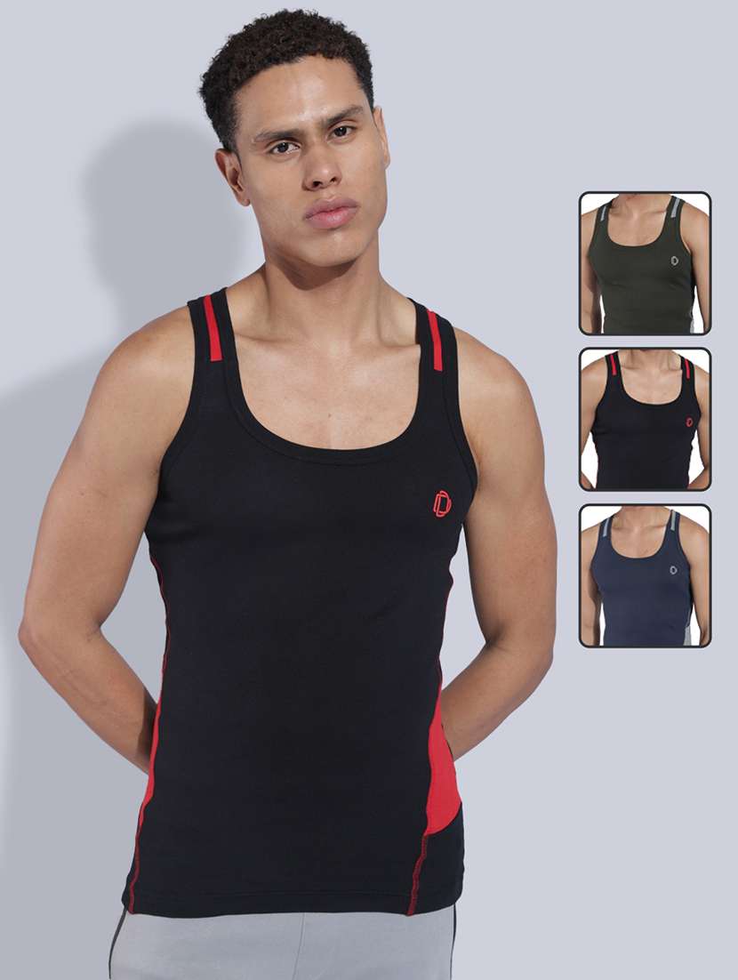 men pack of 3 color block sleeveless vest